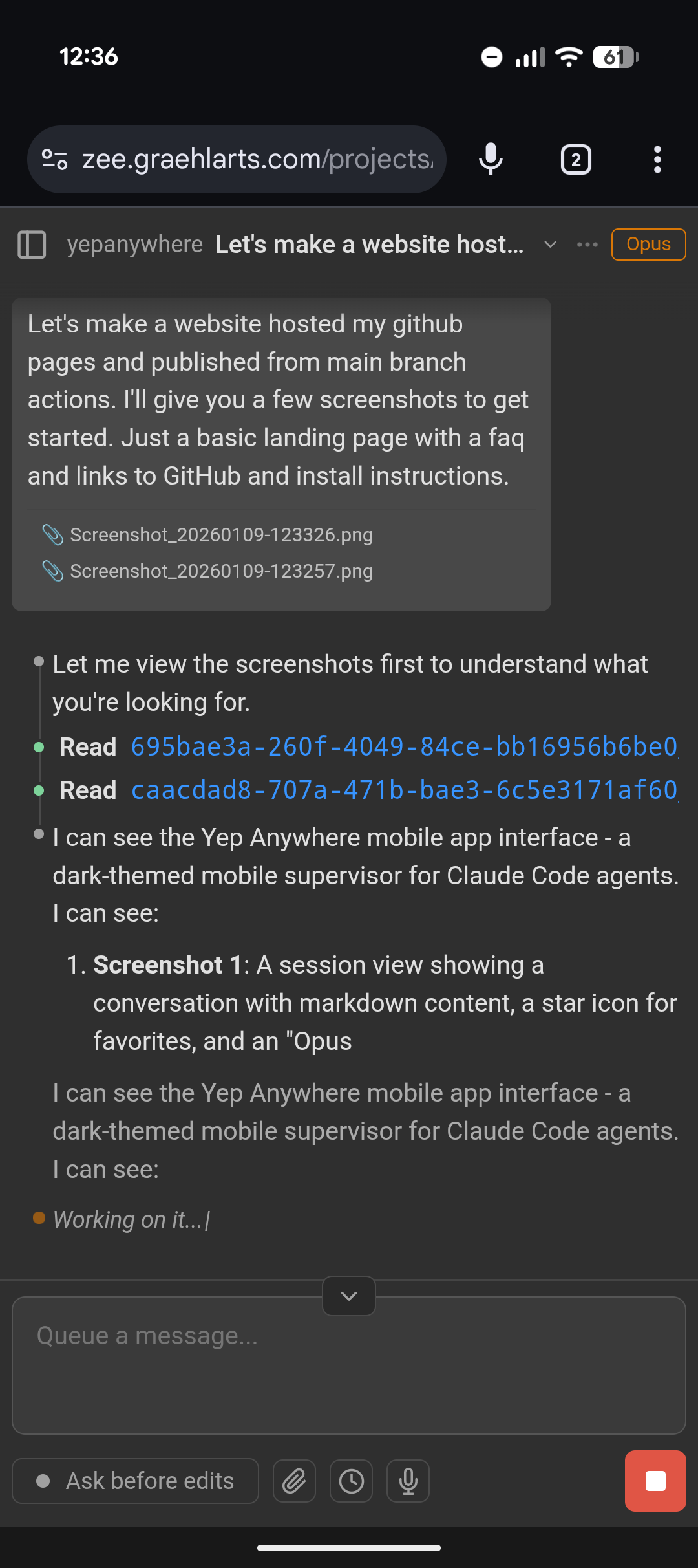 Conversation view with file attachments