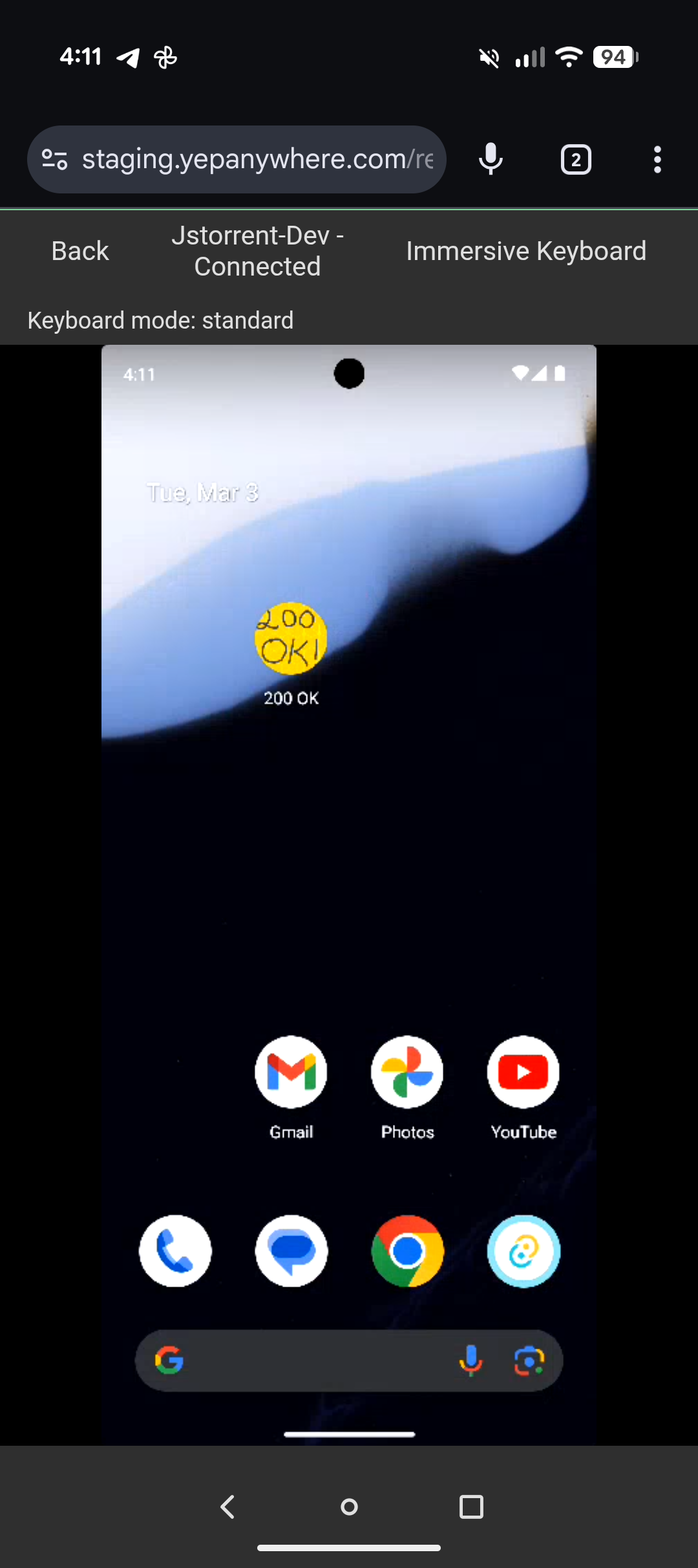 Live Android device stream with touch controls